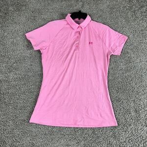 Under Armour Shirt Womens Small Pink Fitted Heatgear Short Sleeve Polo Ladies